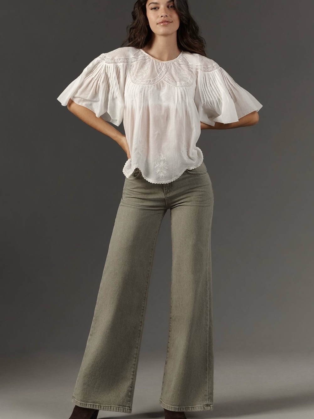 ASKK NY Olive Wide-Leg High-Rise Jeans